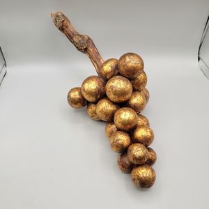 Vintage Hollywood Regency Large Wood and Clay Cluster Gold Grapes